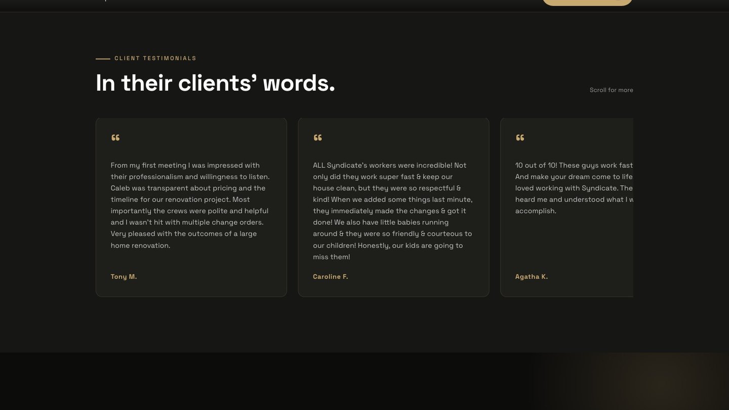 The reviews section of the new homepage