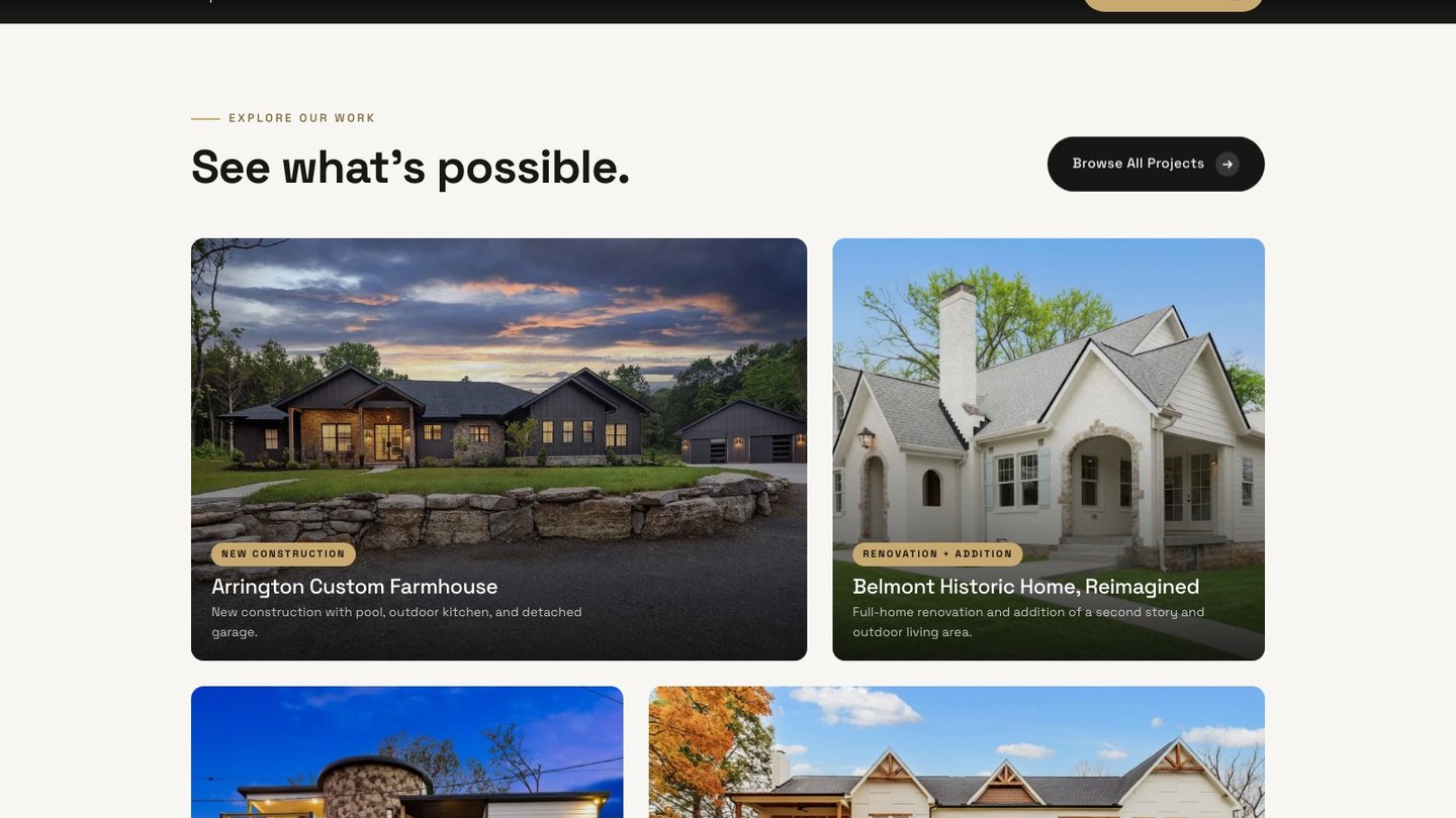 The projects section of the new homepage