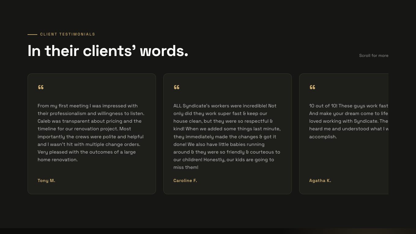 The reviews section of the new homepage